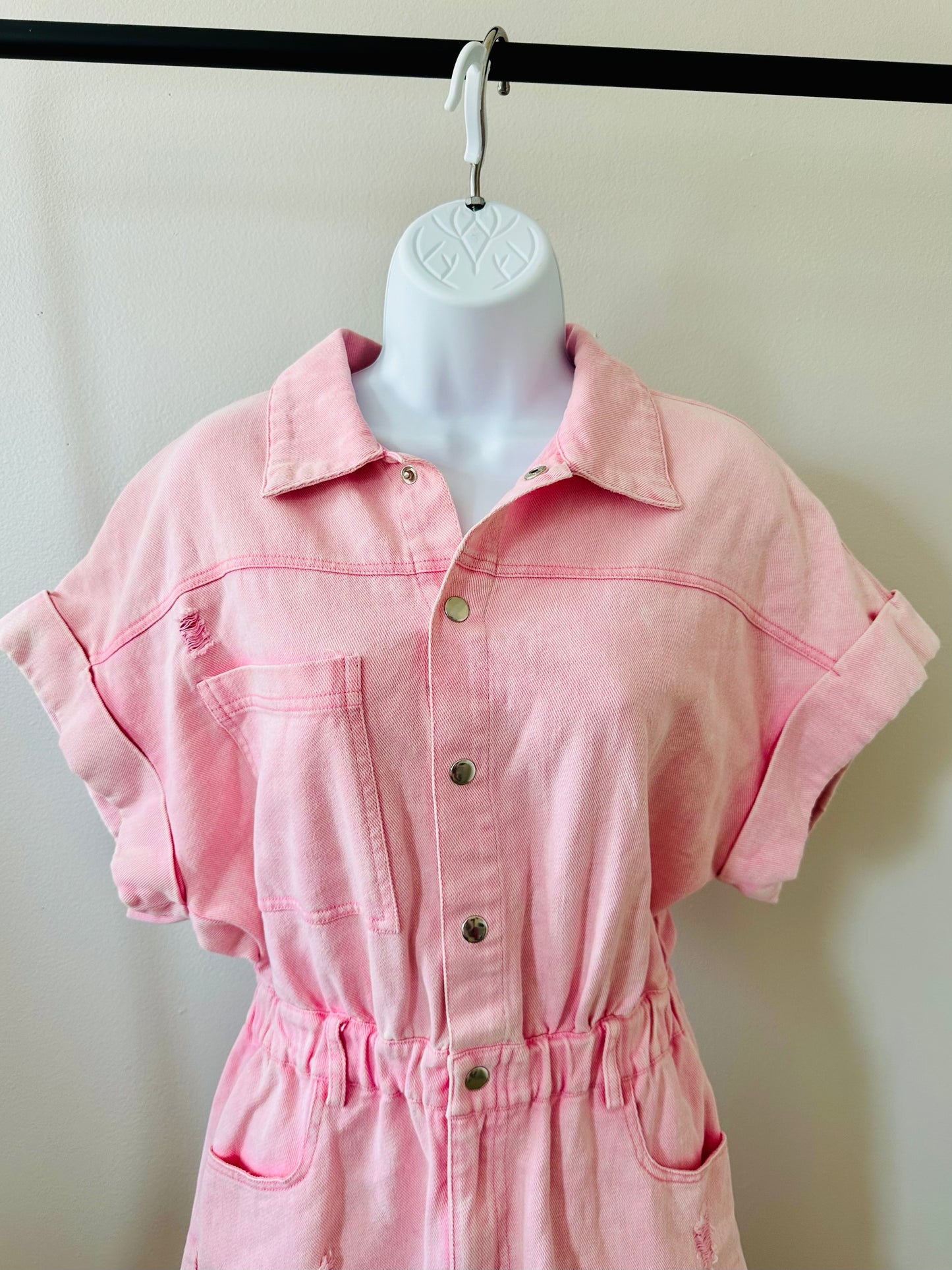 Pink Denim Romper - SMALL