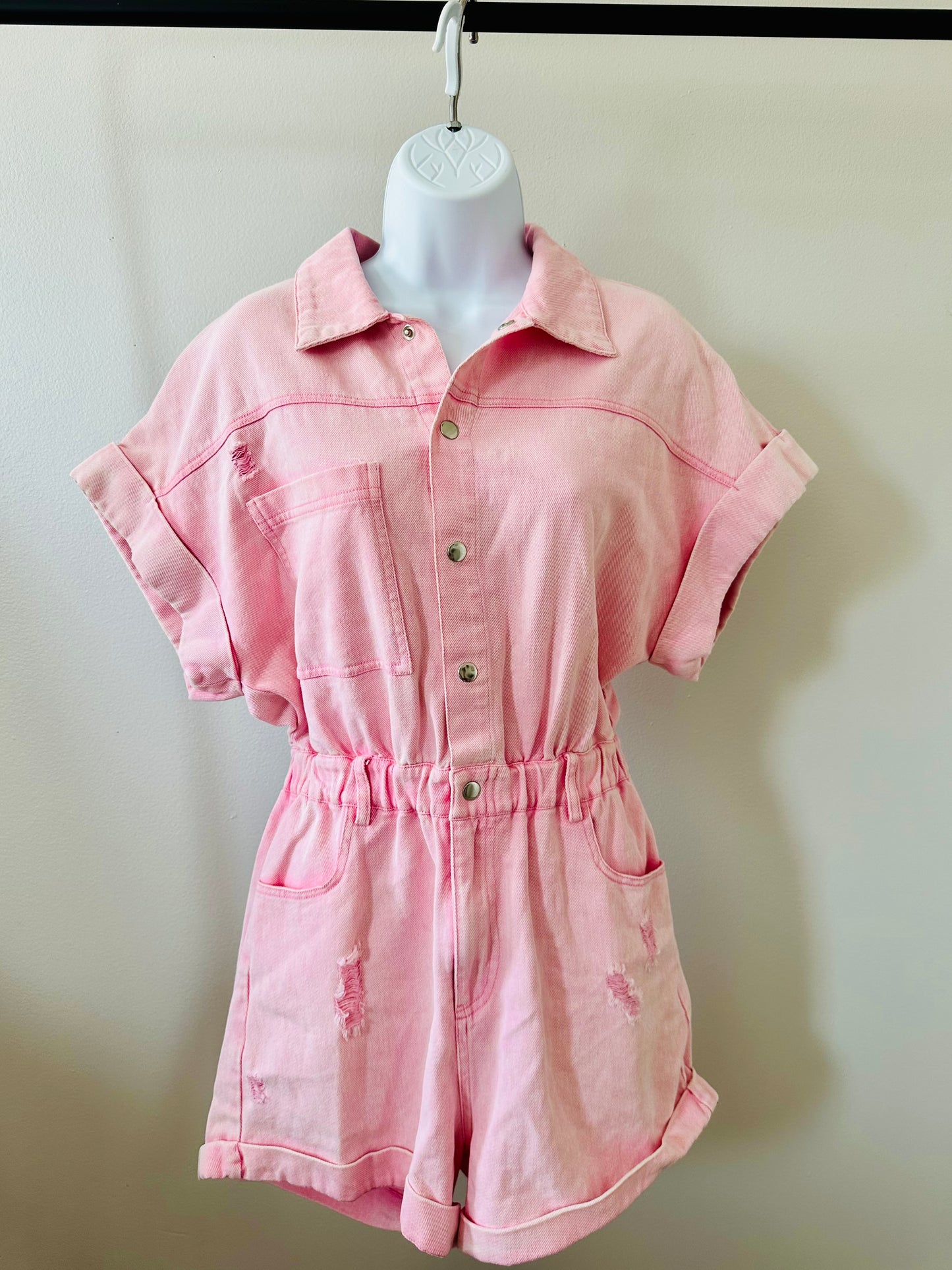 Pink Denim Romper - SMALL