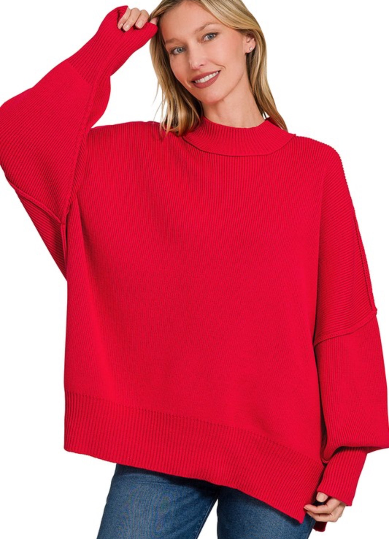 Sideslit Oversized Sweater - red