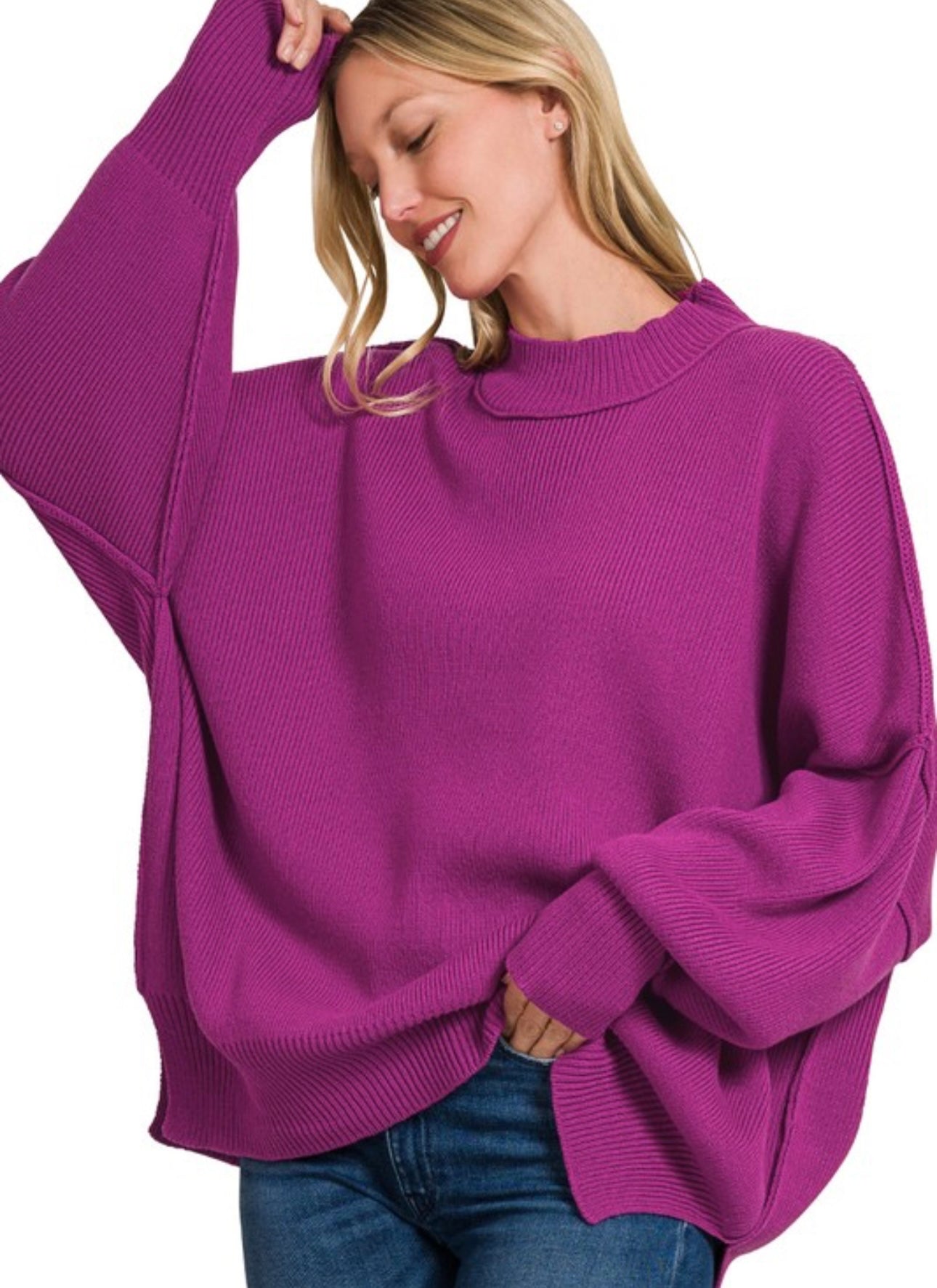 Sideslit Oversized Sweater - red