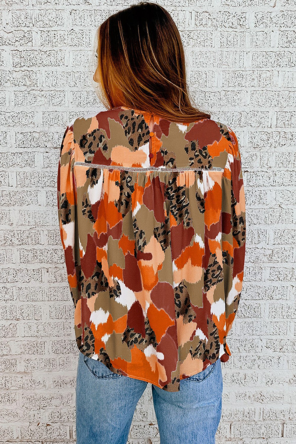 Multicolor Abstract Printed Long Sleeve Blouse