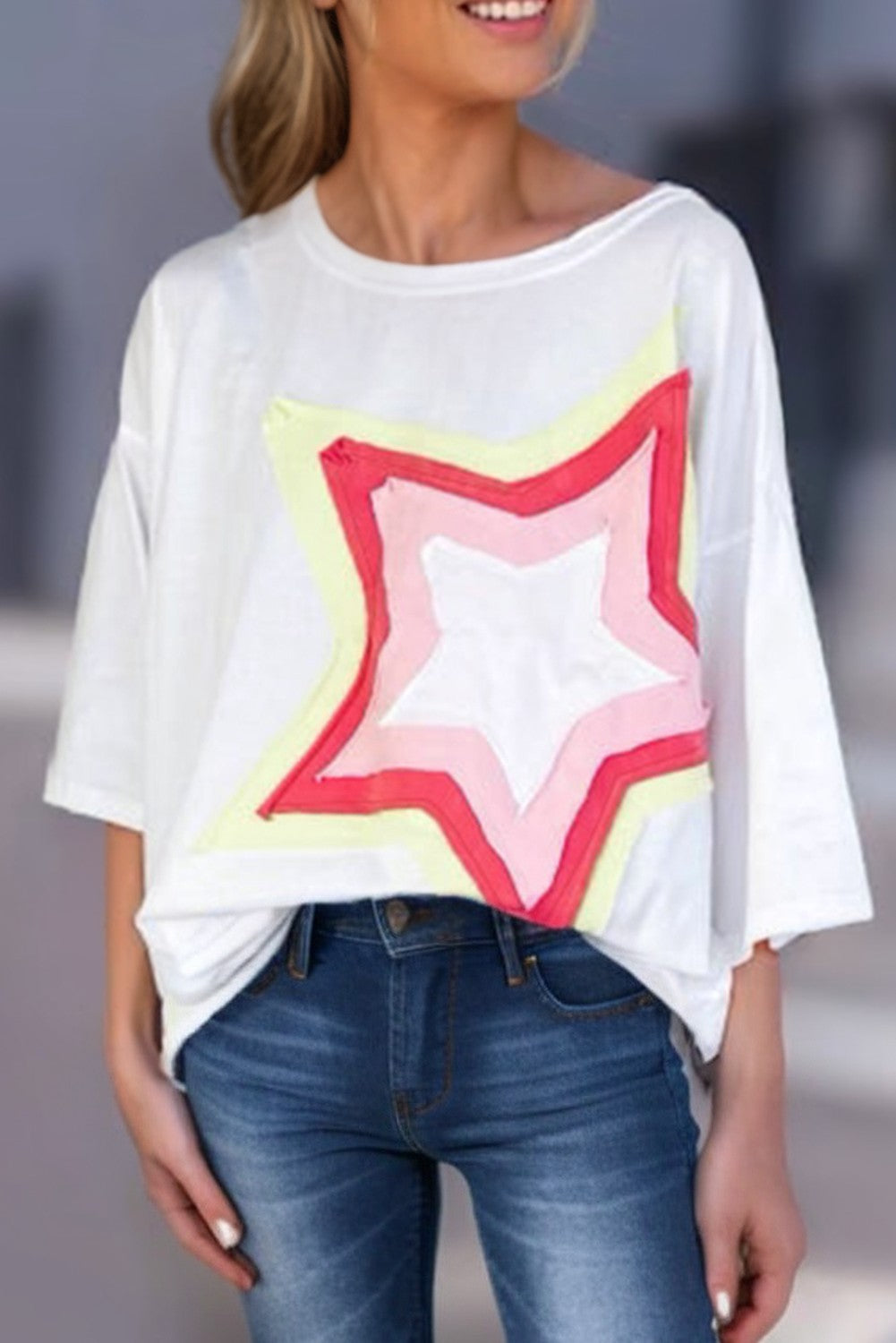 Color-block Star Patched Oversized Tee