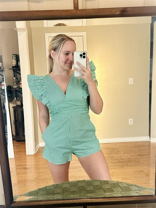 Green Plaid Romper