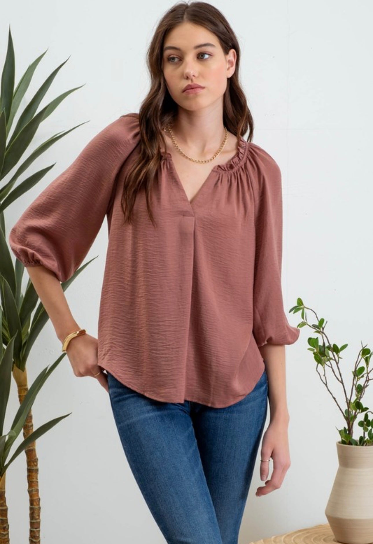 Split Neck Satin Blouse - 3 colors