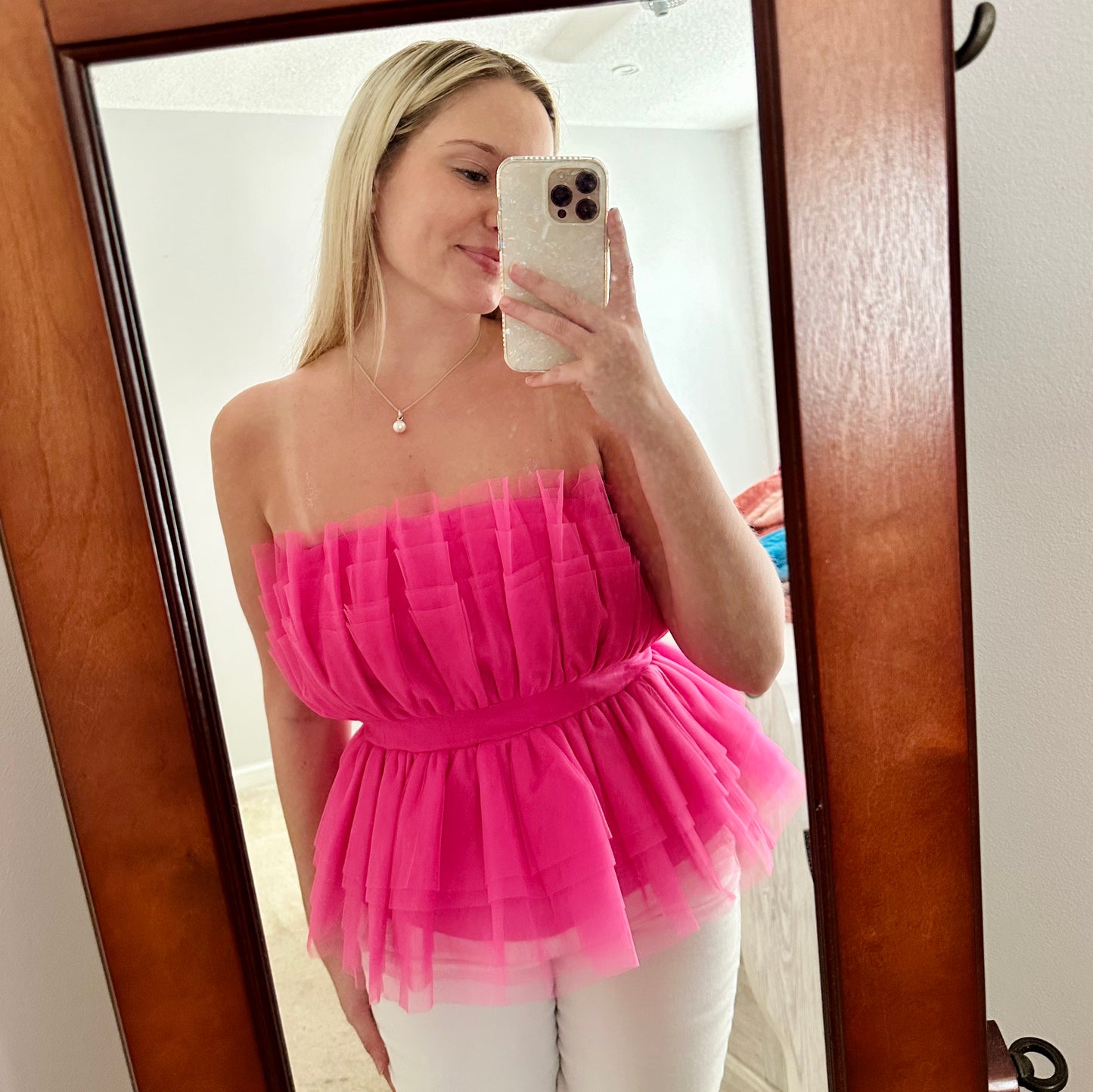 Pink Tulle Strapless Top - Size Small