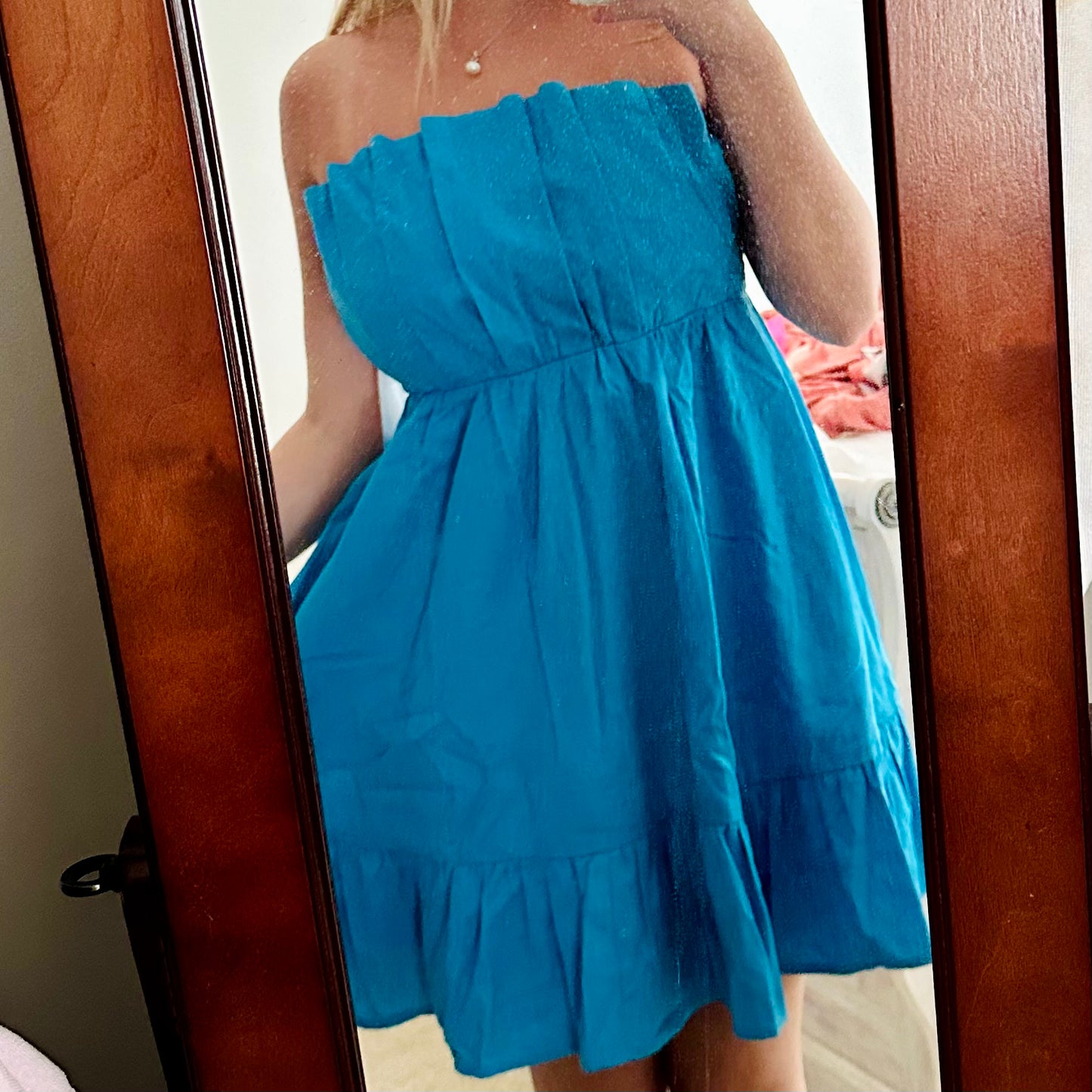 Blue Strapless Dress - Size Small