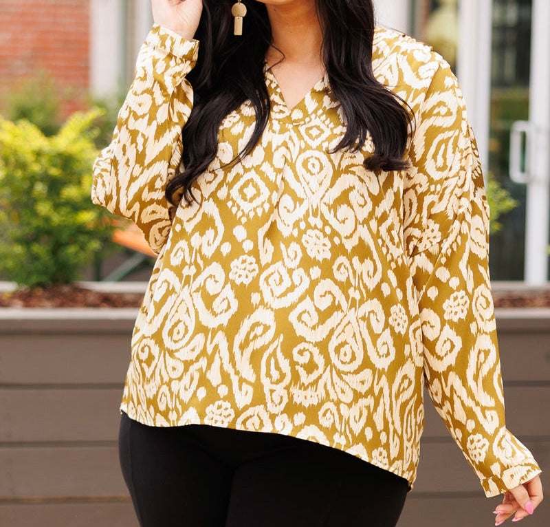 Ivory/Olive Printed Blouse