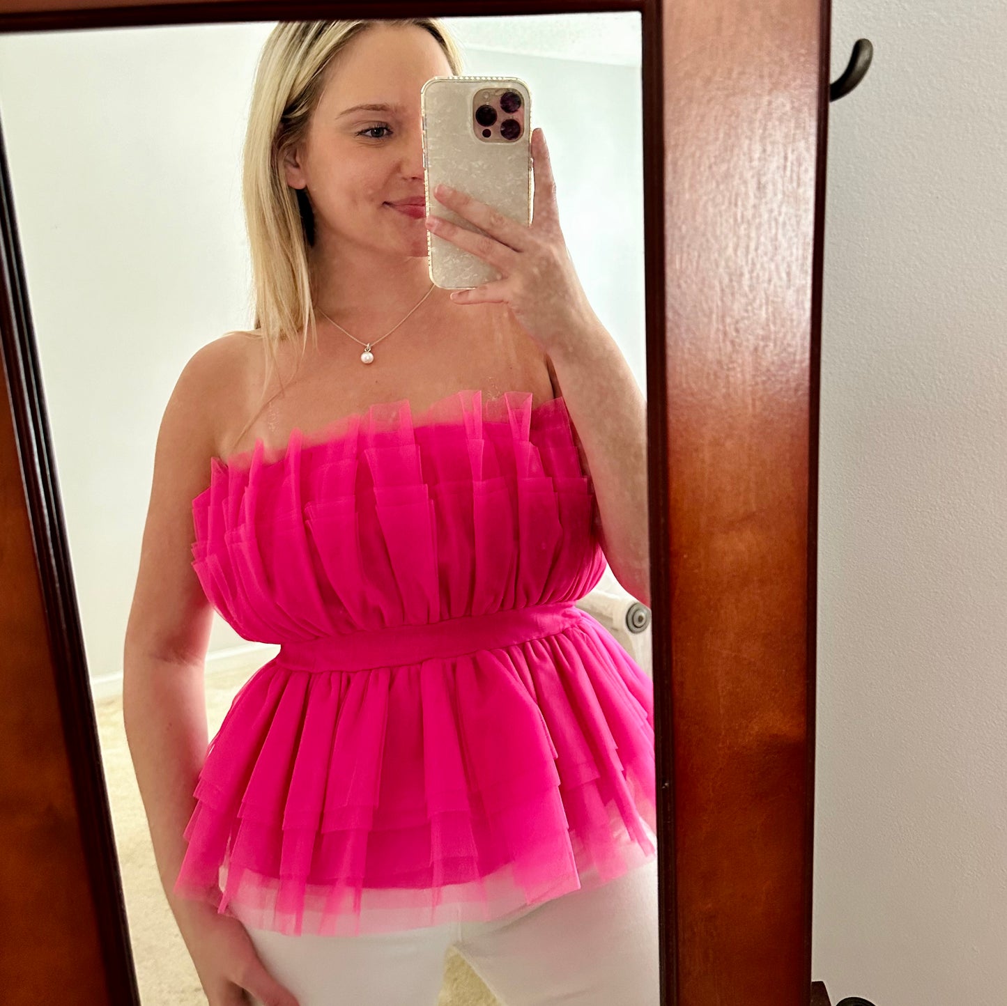 Pink Tulle Strapless Top - Size Small