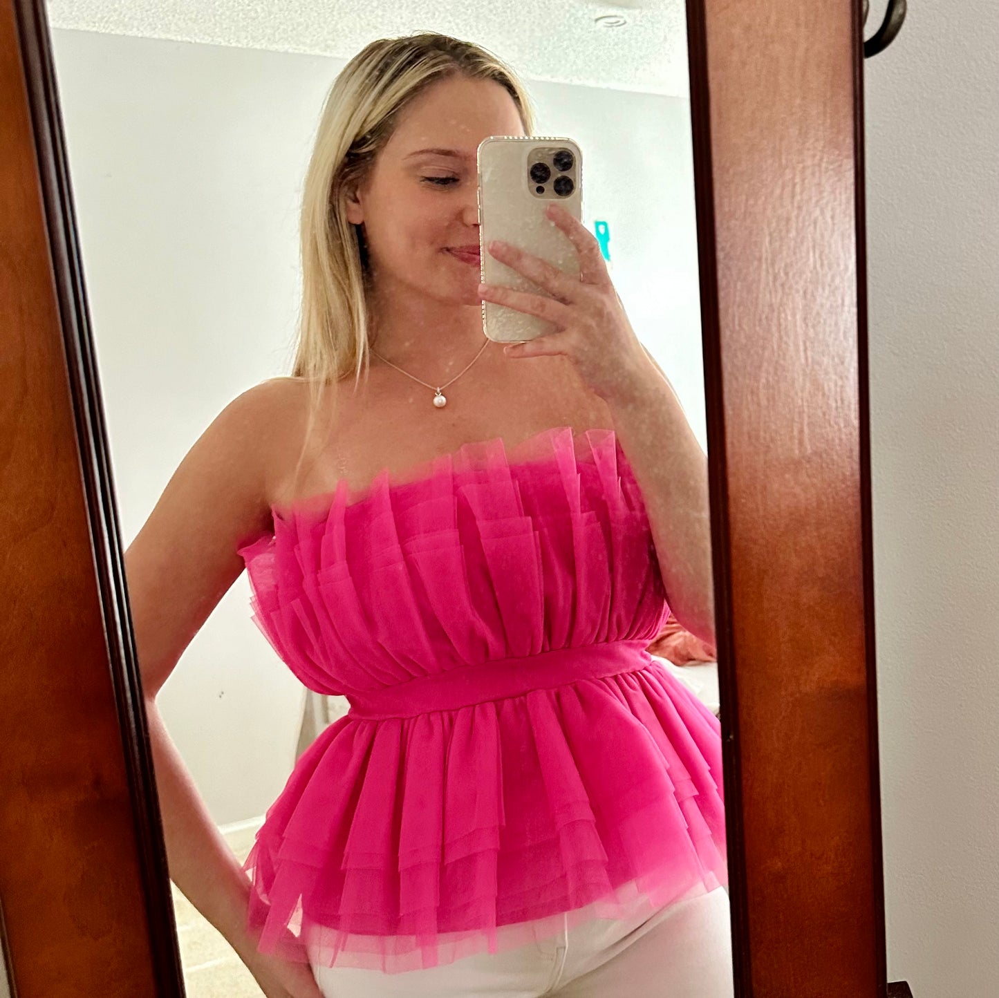 Pink Tulle Strapless Top - Size Small