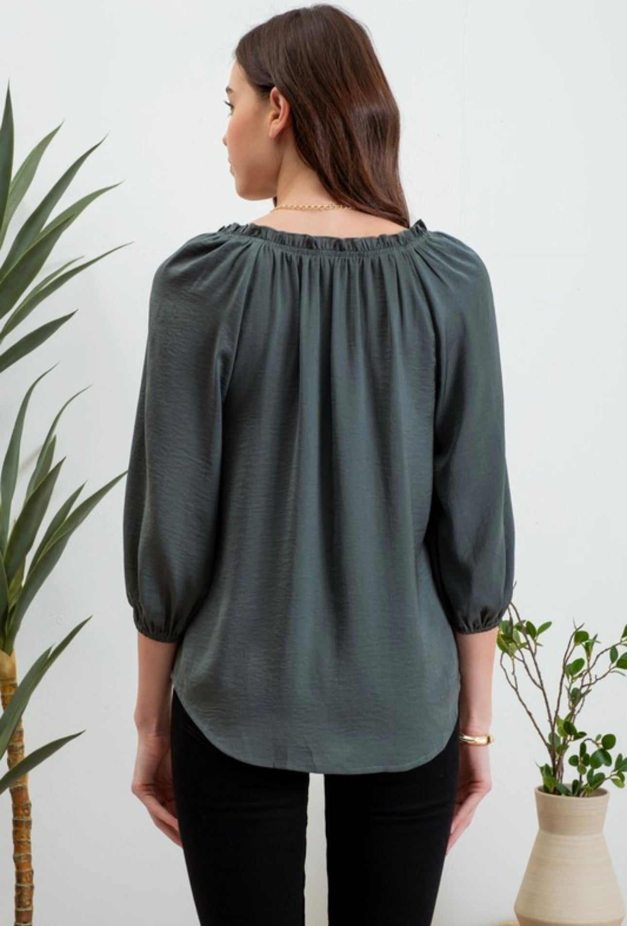 Split Neck Satin Blouse - 3 colors