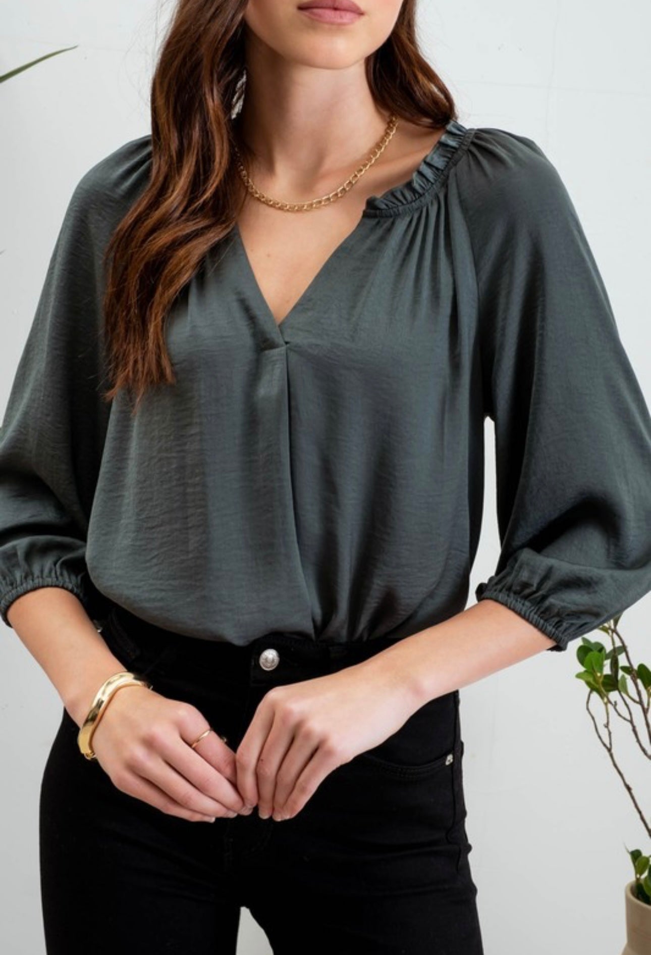 Split Neck Satin Blouse - 3 colors