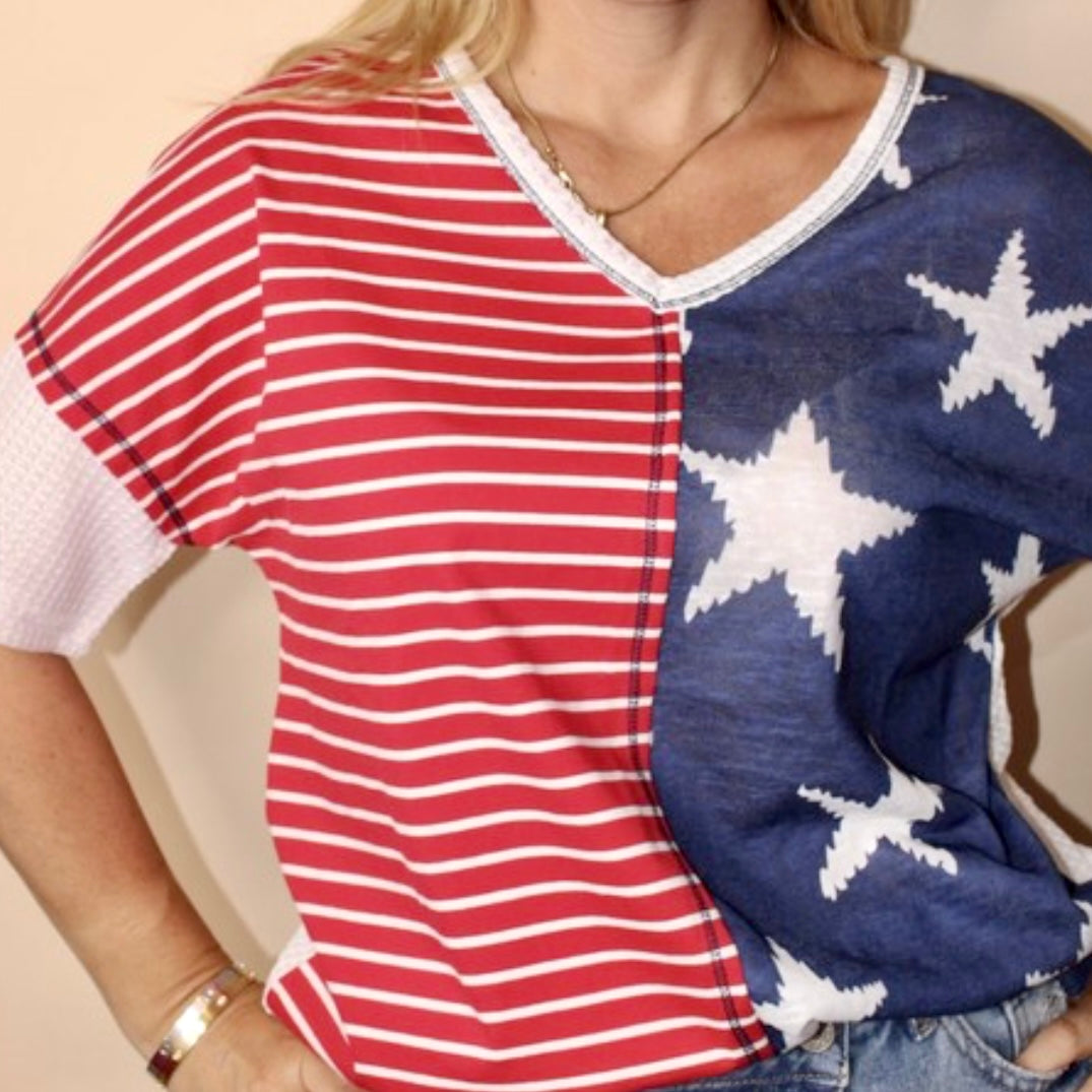 Flag Waffle Short Sleeve Top